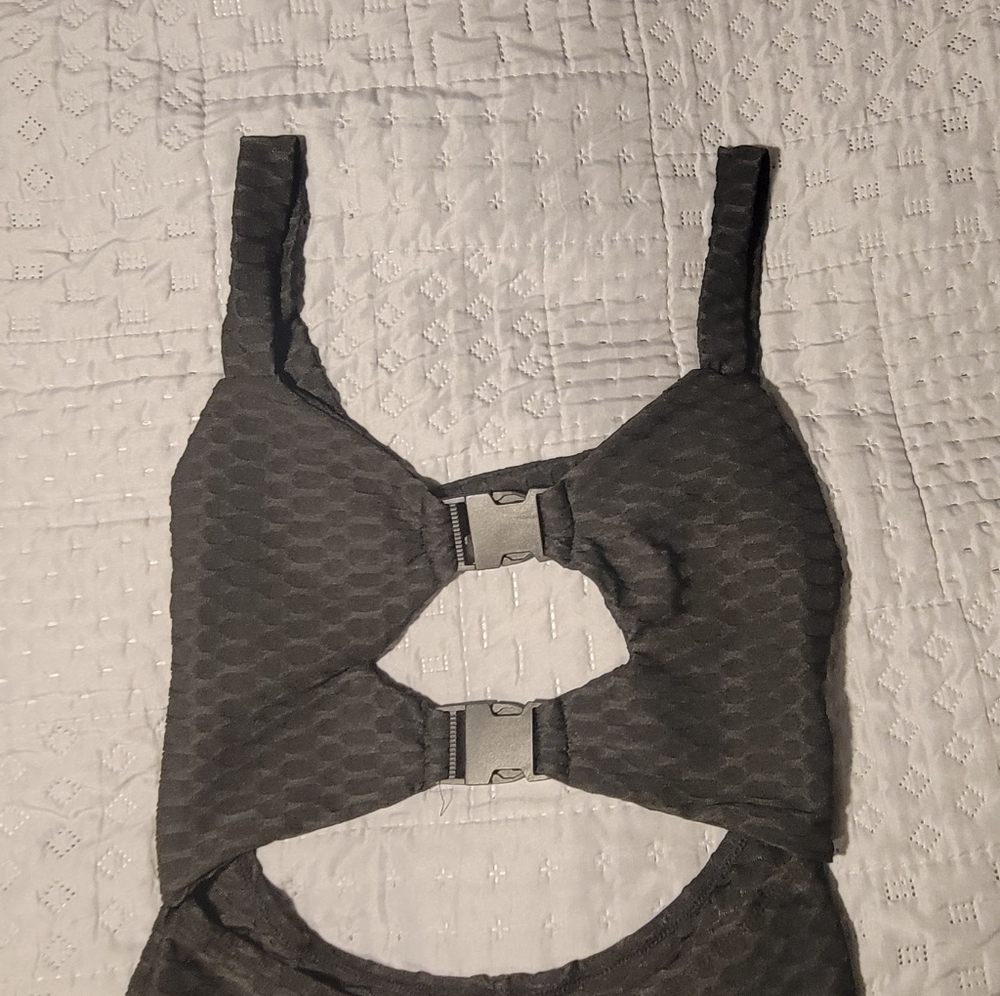 Black cutout design workout jumpsuit.